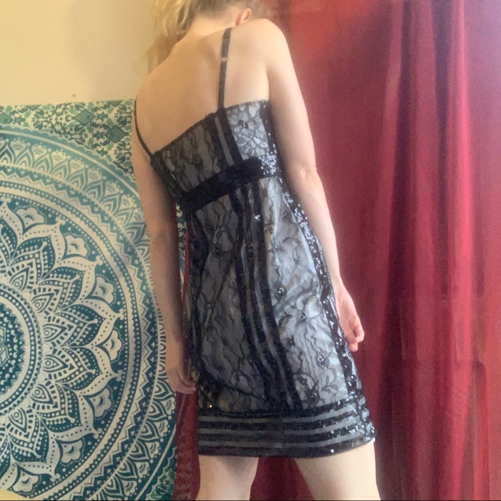 Zara black sequin lace dress, satin cream lining - Picture 2 of 6